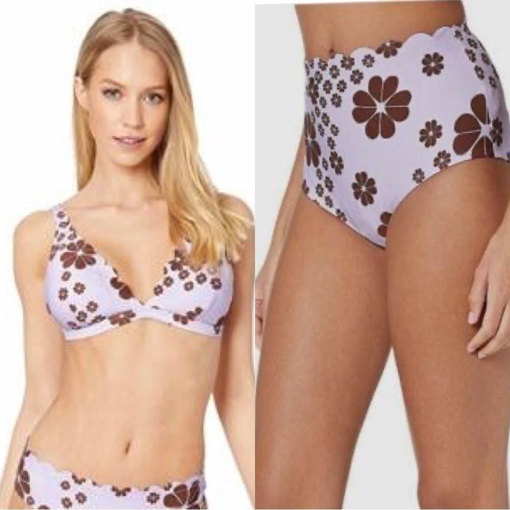Kate Spade | Scalloped Lilac Brown Pastel Flower Bikini Swimsuit 2 Pc SET Small‎